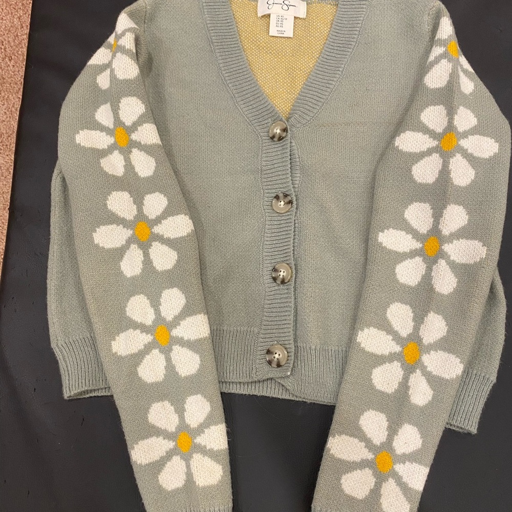 Jessica Simpson Floral Cardigan - Green with white and yellow flowers